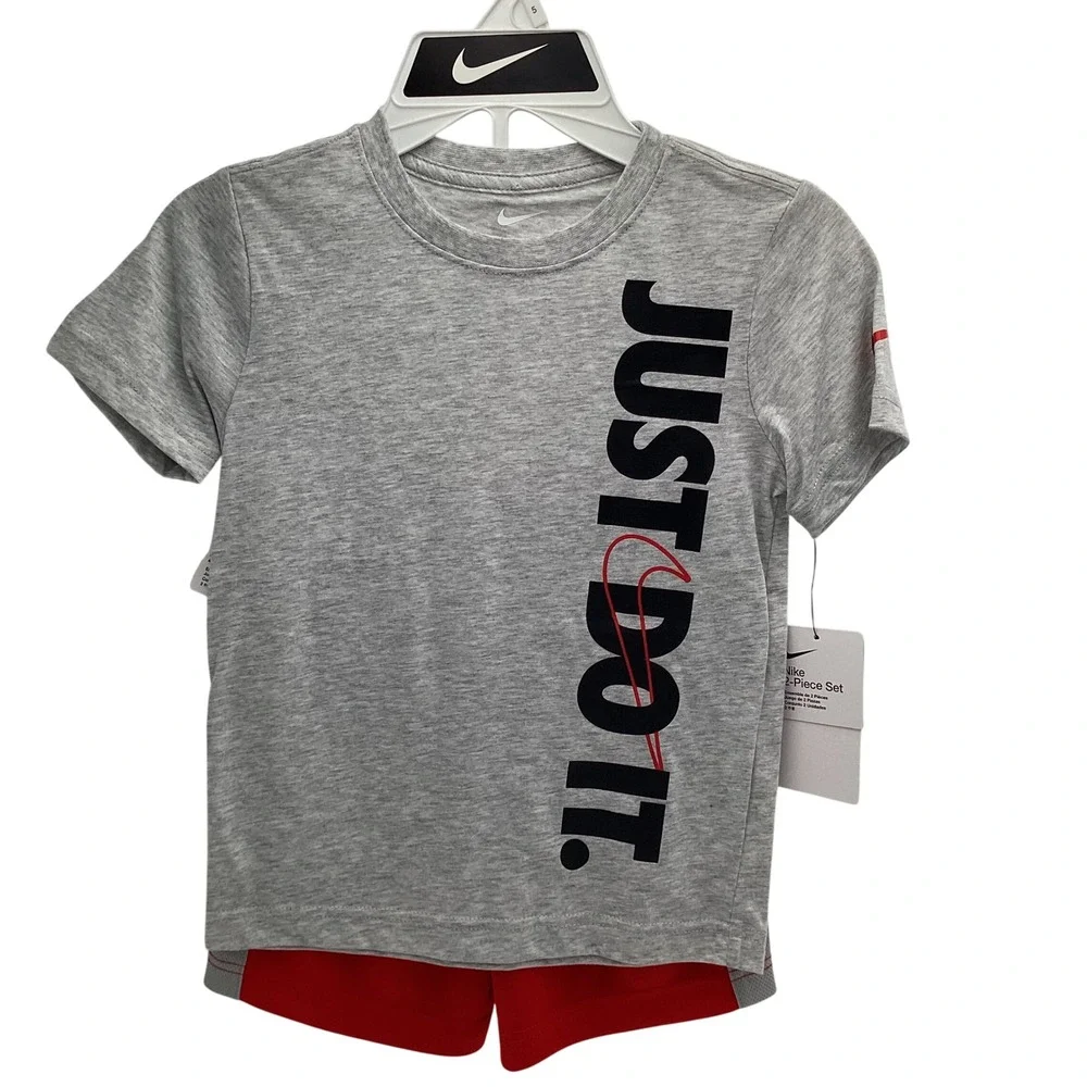 Nike Boys 2-Piece Set Just Do It T-Shirt and Shorts University Red 5 - Picture 2 of 8